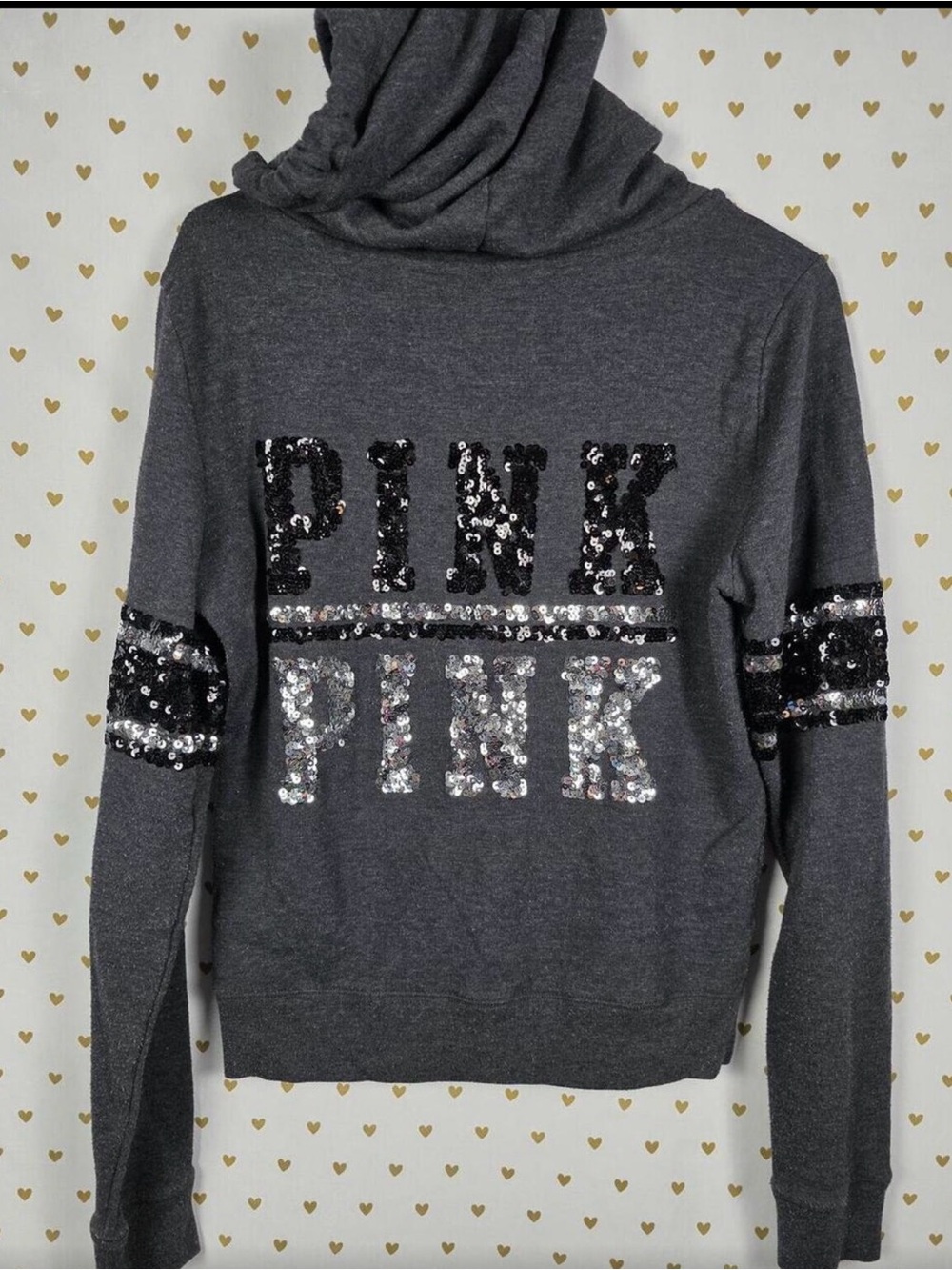 ✨ PINK Victoria's Secret Gray Bling Logo Hoodie - Picture 3 of 4